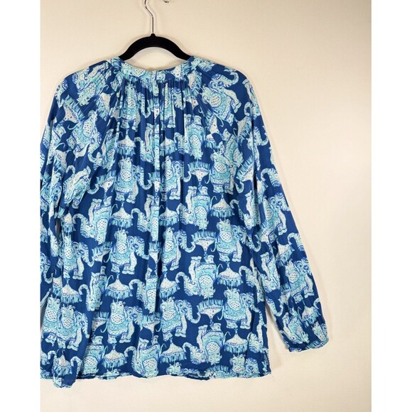 Lilly Pulitzer Womens Top Blue Martinique Elephant V Neck Blouse Casual Medium - Picture 10 of 13